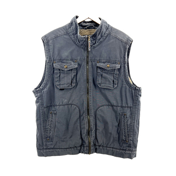 Outdoor Life Vest Men Large Blue Canvas Sherpa Lined Work Utility Grunge Y2K - Picture 1 of 12